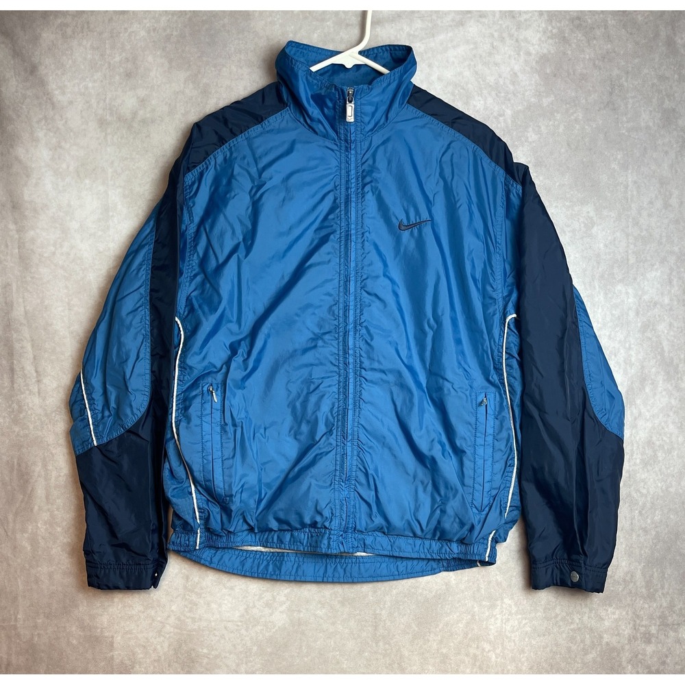 VINTAGE Nike Track Jacket Mens Medium Blue Windbreaker Lined Zip Up Running 90s